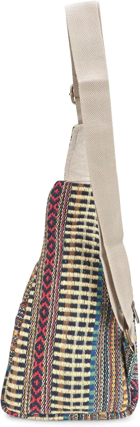 LONGING TO BUY Hemp Sling Backpack - Cross Body Bag & Shoulder Backpack with Adjustable Strap for Men & Women (Yellow-Multi)