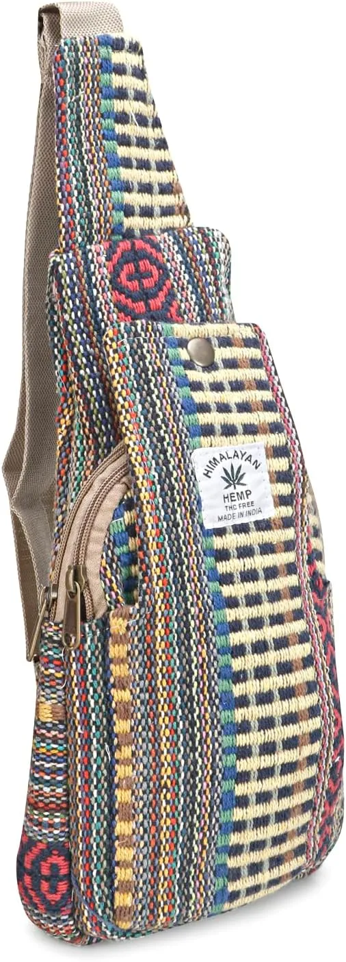 LONGING TO BUY Hemp Sling Backpack - Cross Body Bag & Shoulder Backpack with Adjustable Strap for Men & Women (Yellow-Multi)