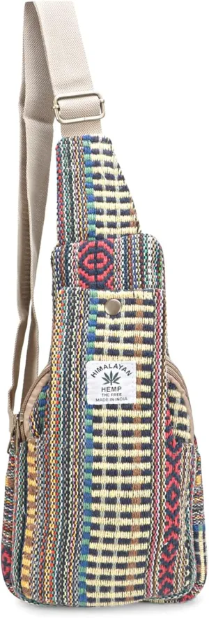 LONGING TO BUY Hemp Sling Backpack - Cross Body Bag & Shoulder Backpack with Adjustable Strap for Men & Women (Yellow-Multi)