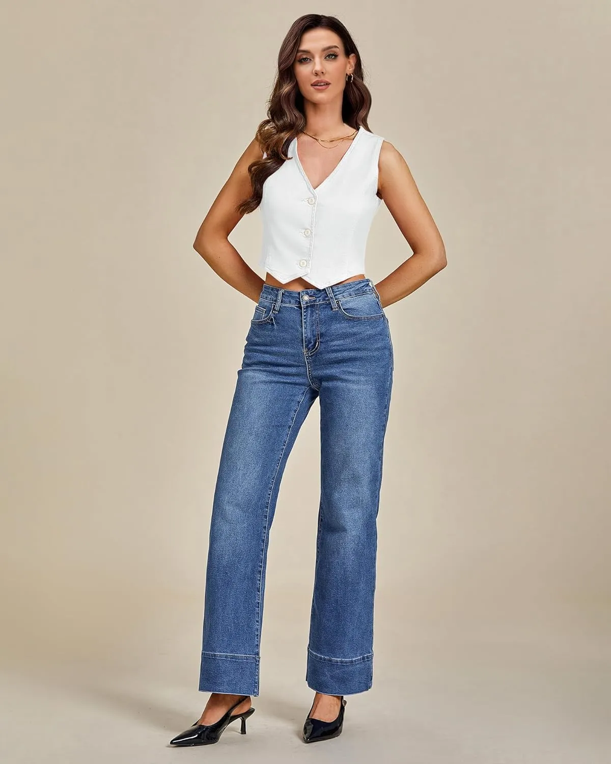 LookbookStore Denim Vest for Women Trendy Sleeveless Cropped Stretchy Jean Vests Top Summer Casual Button Wasitcoat Tops