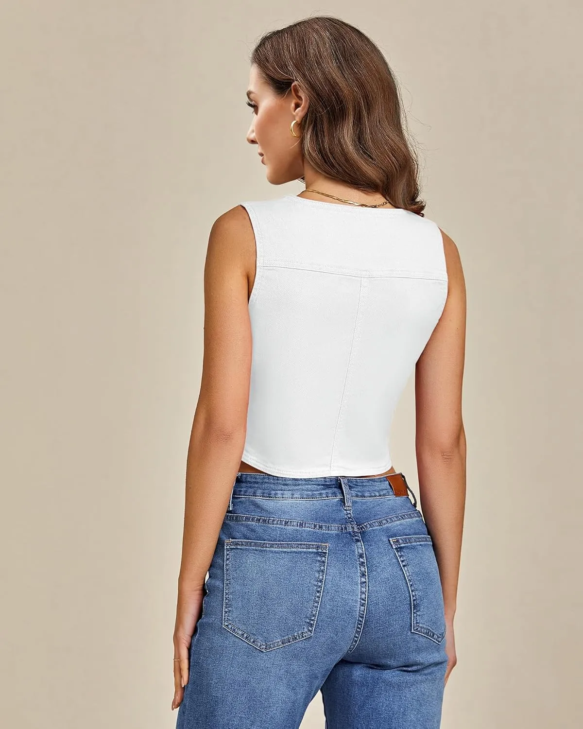 LookbookStore Denim Vest for Women Trendy Sleeveless Cropped Stretchy Jean Vests Top Summer Casual Button Wasitcoat Tops