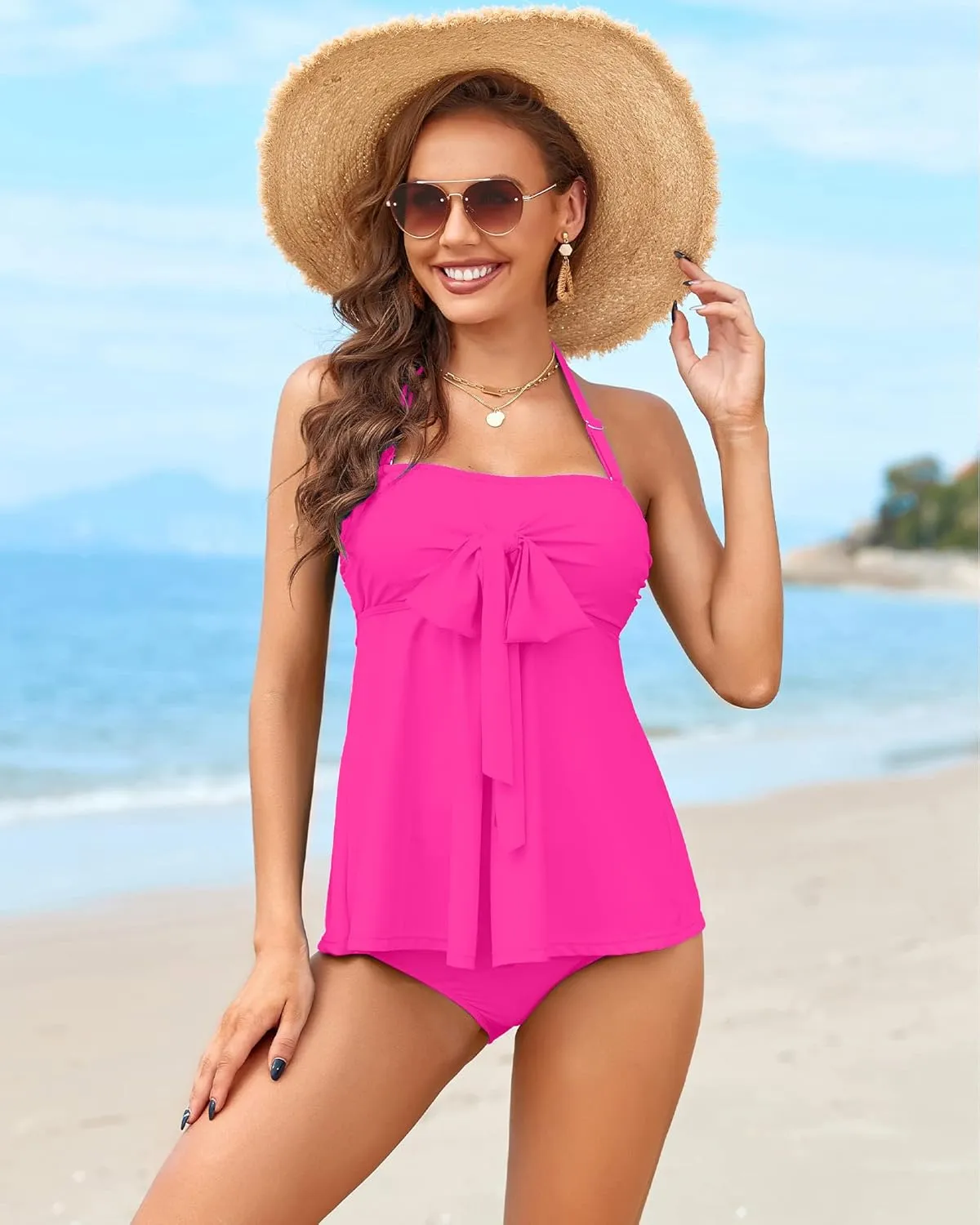 LookbookStore Women's Halter Bandeau Self-Tied Tankini Set Two Pieces Swimsuits