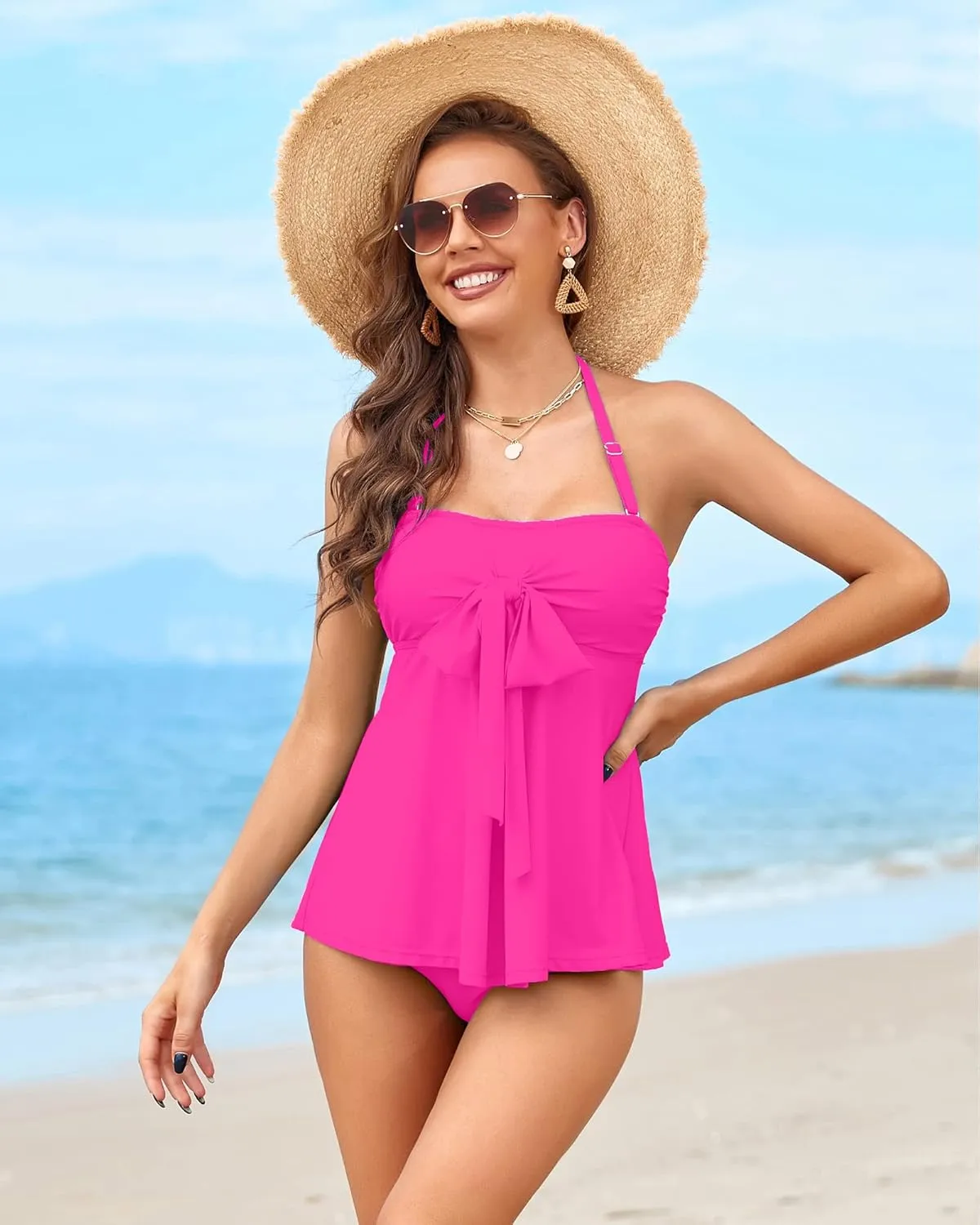 LookbookStore Women's Halter Bandeau Self-Tied Tankini Set Two Pieces Swimsuits