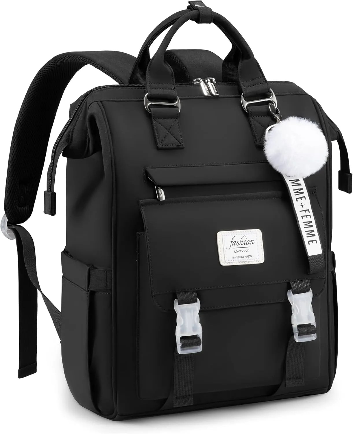 LOVEVOOK School Backpack for Student,15.6 Inch College Backpack, Light Weight Cute Bookbag for Girls, Waterproof Casual Daypack Laptop Backpack fits School Travel Casual（Black）