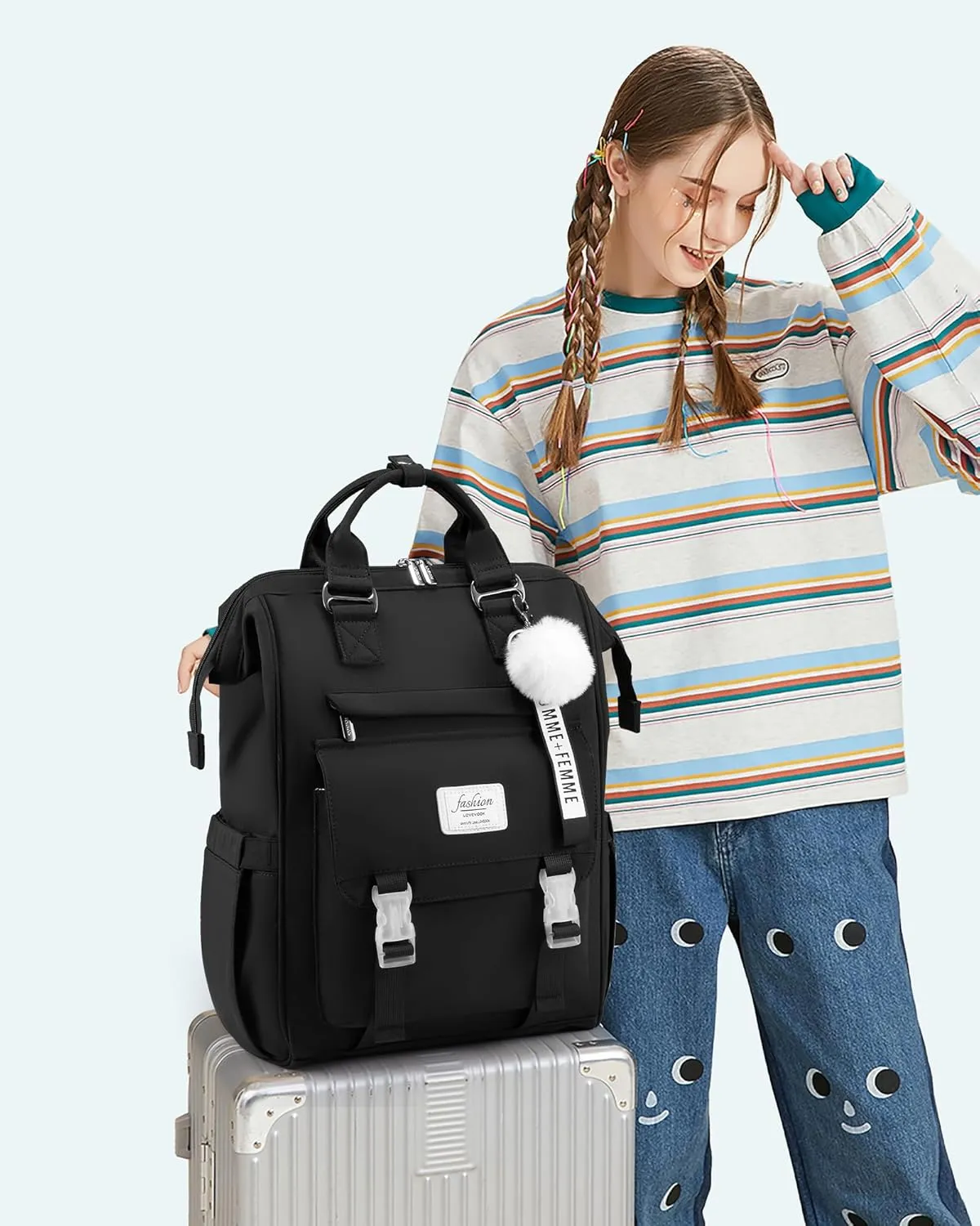 LOVEVOOK School Backpack for Student,15.6 Inch College Backpack, Light Weight Cute Bookbag for Girls, Waterproof Casual Daypack Laptop Backpack fits School Travel Casual（Black）