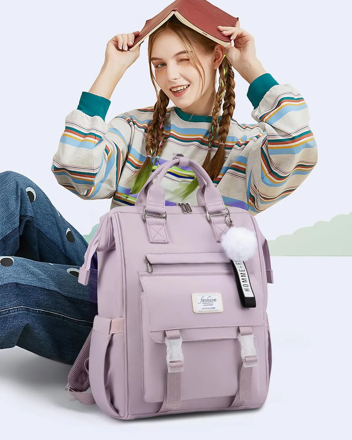 LOVEVOOK School Backpack for Student,15.6 Inch College Backpack, Light Weight Cute Bookbag for Girls, Waterproof Casual Daypack Laptop Backpack fits School Travel Casual（Taro Purple）