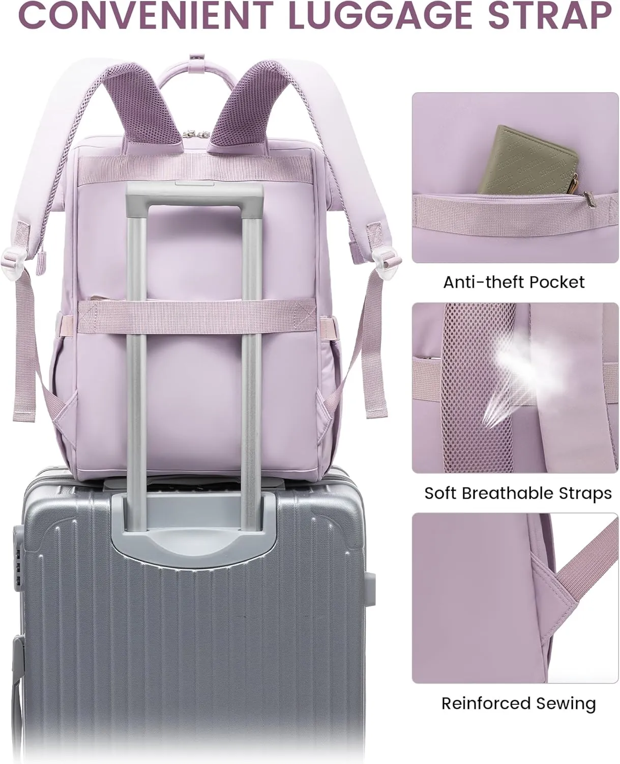 LOVEVOOK School Backpack for Student,15.6 Inch College Backpack, Light Weight Cute Bookbag for Girls, Waterproof Casual Daypack Laptop Backpack fits School Travel Casual（Taro Purple）