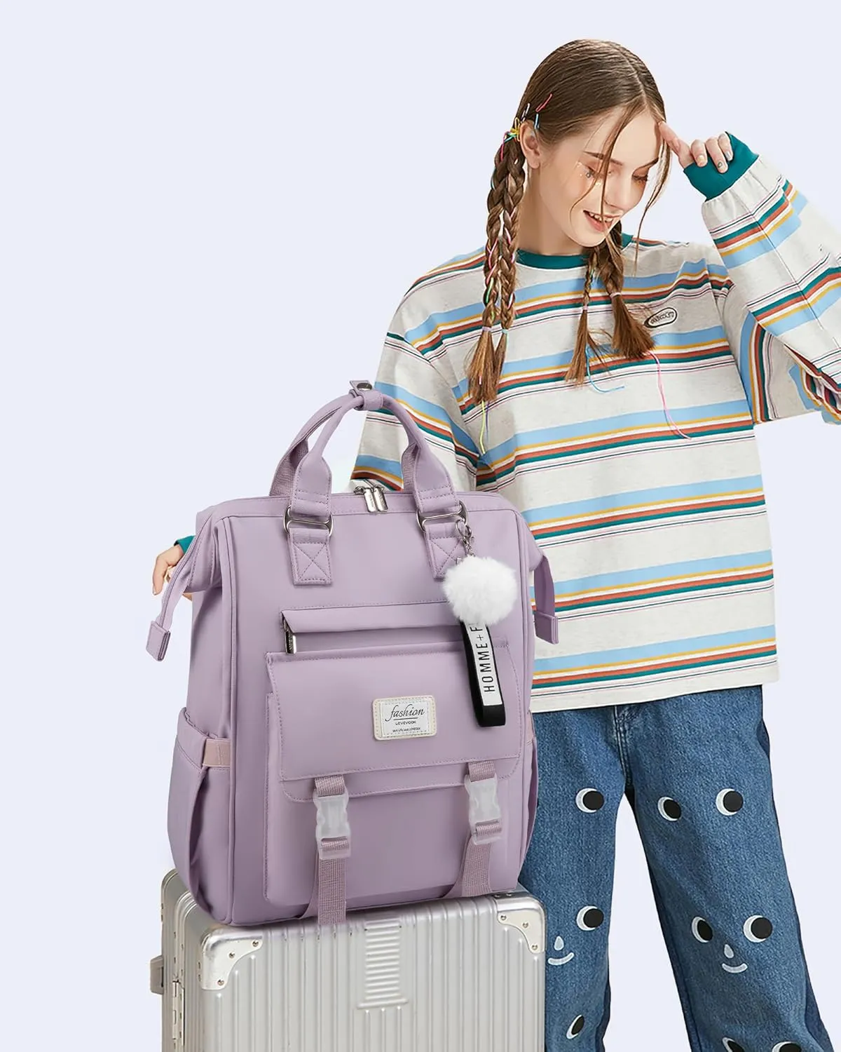 LOVEVOOK School Backpack for Student,15.6 Inch College Backpack, Light Weight Cute Bookbag for Girls, Waterproof Casual Daypack Laptop Backpack fits School Travel Casual（Taro Purple）