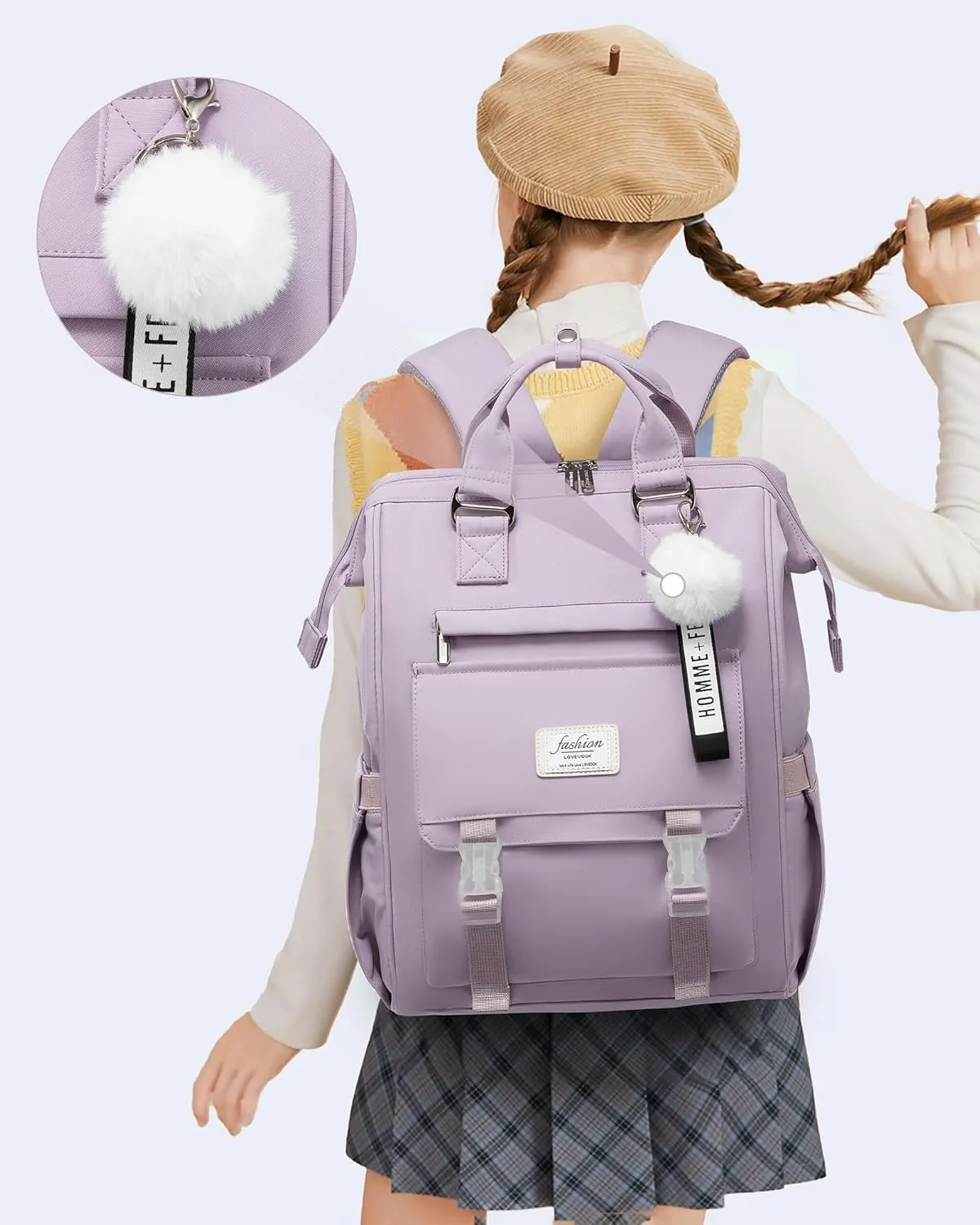 LOVEVOOK School Backpack for Student,15.6 Inch College Backpack, Light Weight Cute Bookbag for Girls, Waterproof Casual Daypack Laptop Backpack fits School Travel Casual（Taro Purple）