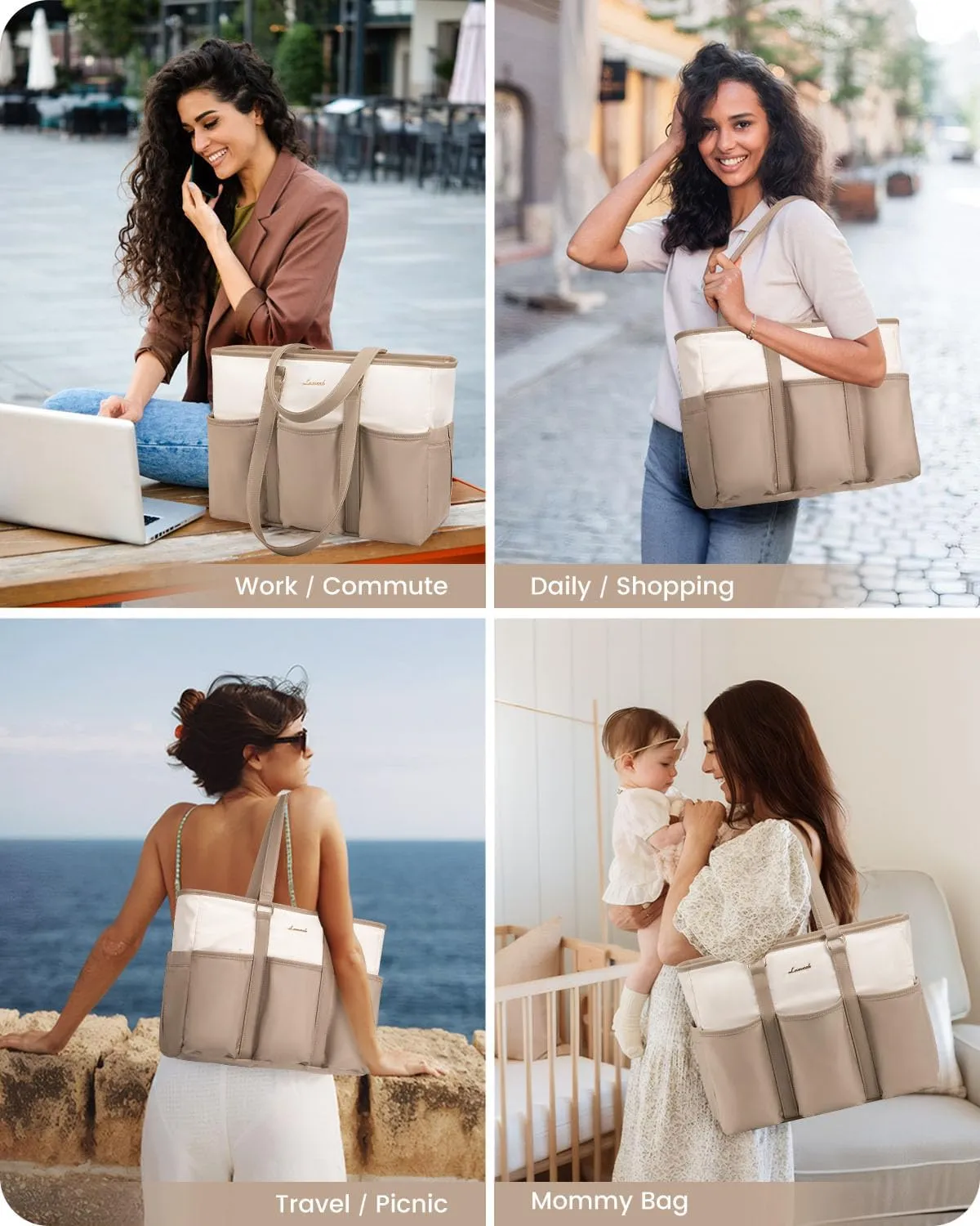 LOVEVOOK Teacher Tote Nurse Bag for Women Work, 15.6 Inch Laptop Bag for Women With Large Cup Holder, Utility Everything Bag For Travel College Daily, Large Computer Purse Handbag, On The Go Tote