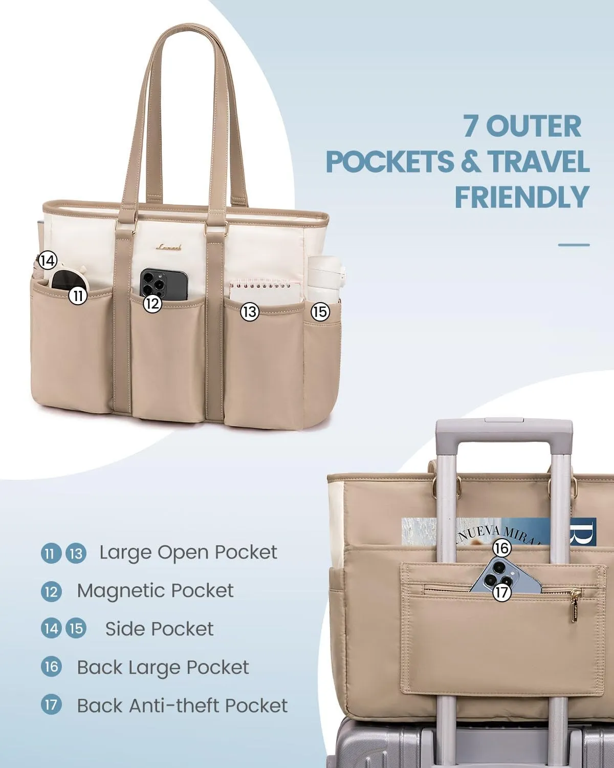 LOVEVOOK Teacher Tote Nurse Bag for Women Work, 15.6 Inch Laptop Bag for Women With Large Cup Holder, Utility Everything Bag For Travel College Daily, Large Computer Purse Handbag, On The Go Tote