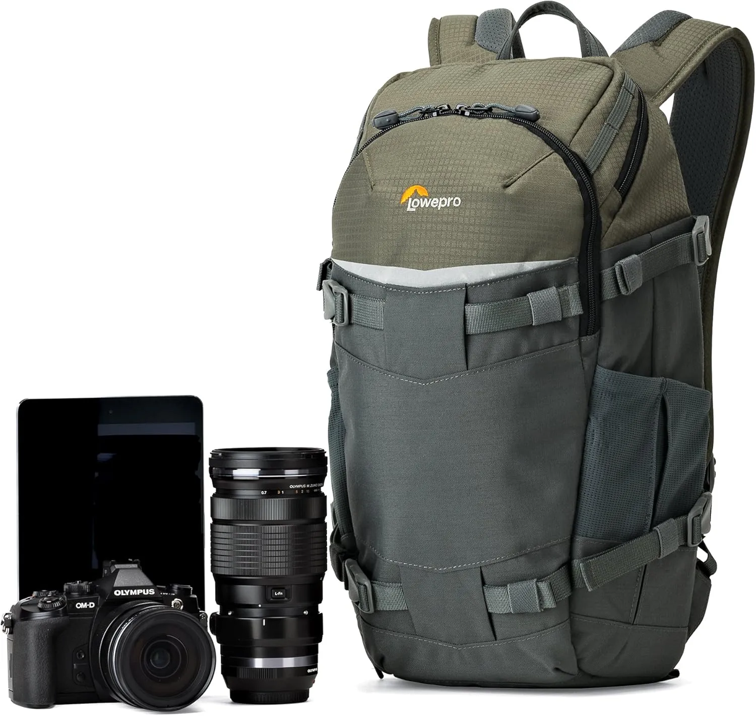 Lowepro LP37014-PWW, Flipside Trek BP 250 AW Backpack for Camera with ActiveZone Suspension System, Tablet Compartment, Grey/Dark Green