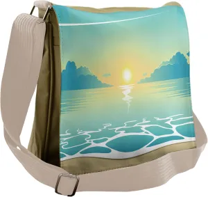 Lunarable Turquoise Messenger Bag, Evening Seashore Sunset, Unisex Cross-body