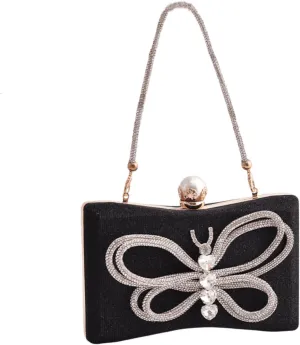 LUOZZY Butterfly Clutch Rhinestone Purse Sparkly Evening Bag with Pearl Clasp Clutch Purse for Women Formal Event Prom Party