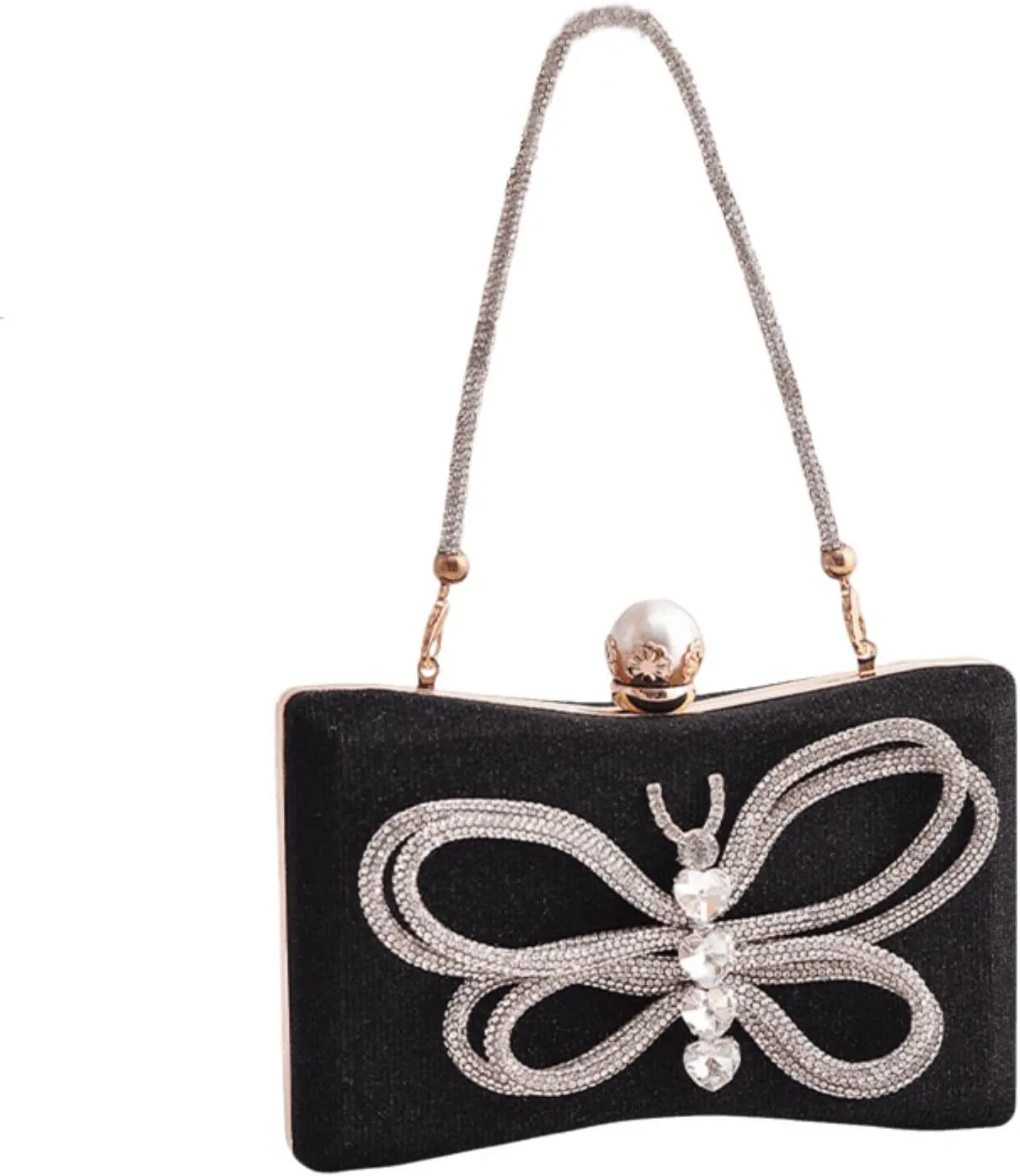 LUOZZY Butterfly Clutch Rhinestone Purse Sparkly Evening Bag with Pearl Clasp Clutch Purse for Women Formal Event Prom Party