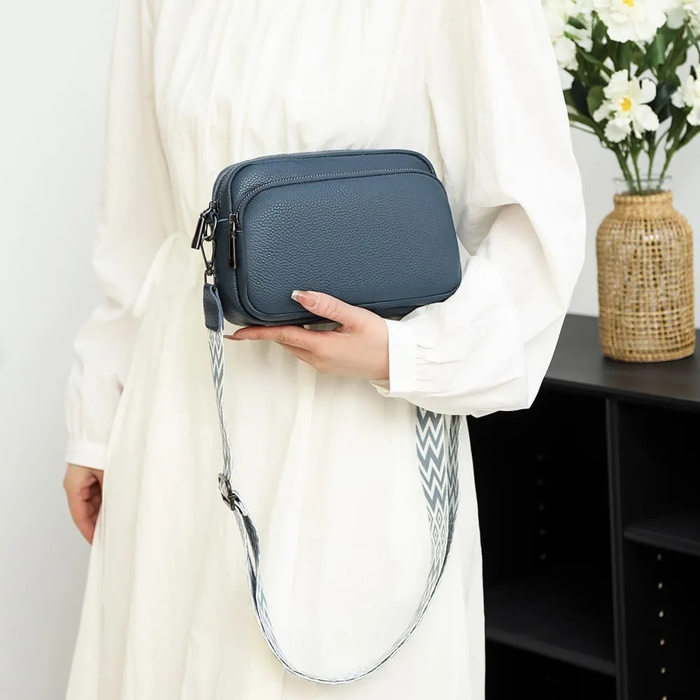 Lushandy Genuine Leather Crossbody Bags for Women Trendy Crossbody Camera Purse Small Shoulder Bag with Guitar Strap