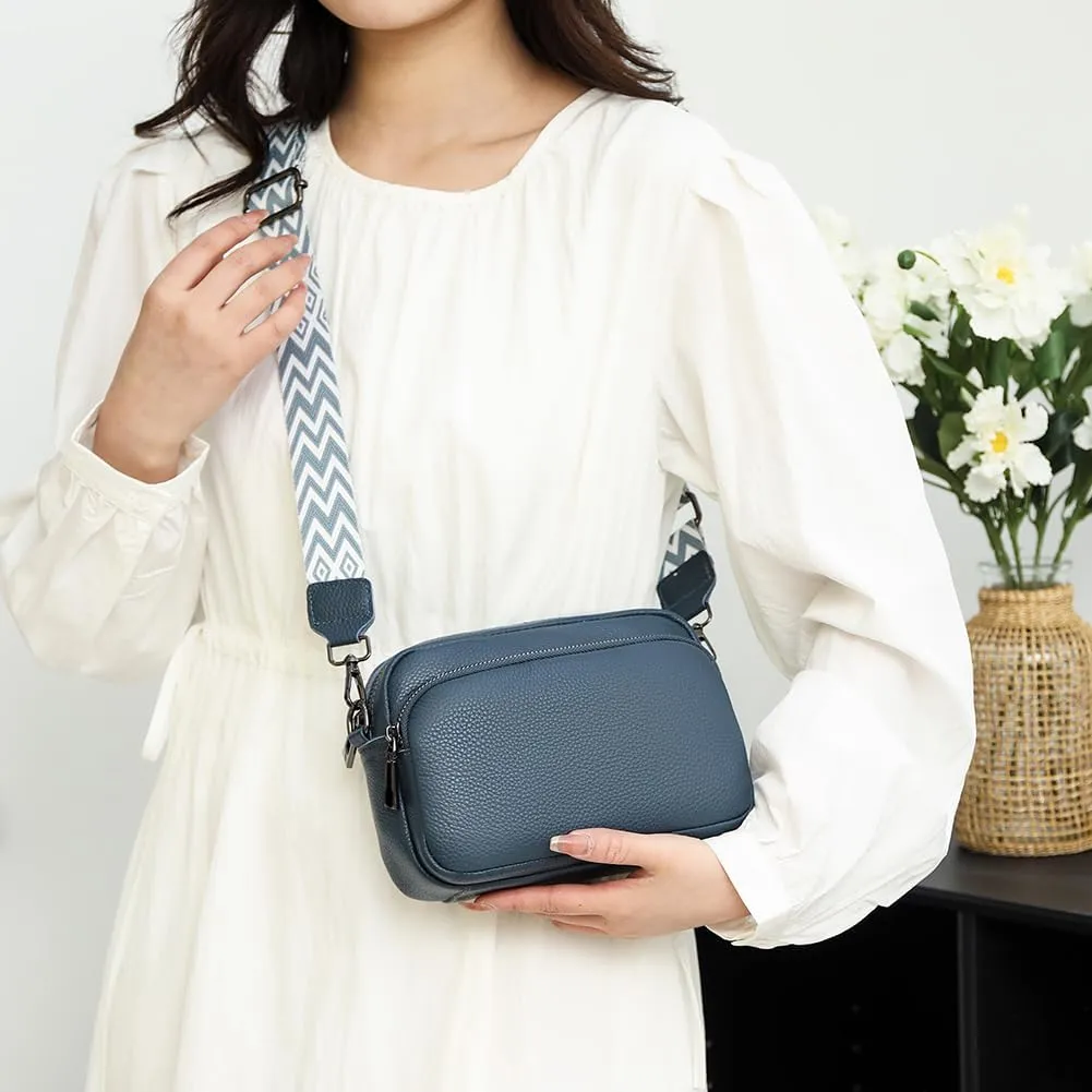 Lushandy Genuine Leather Crossbody Bags for Women Trendy Crossbody Camera Purse Small Shoulder Bag with Guitar Strap