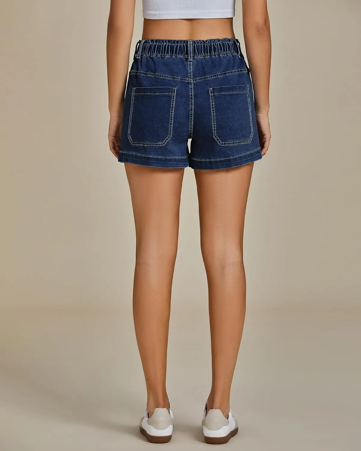 luvamia Jean Shorts for Women High Waisted Pull On Drawstring Elastic Waist Trendy Stretchy Denim Jorts Summer Shorts