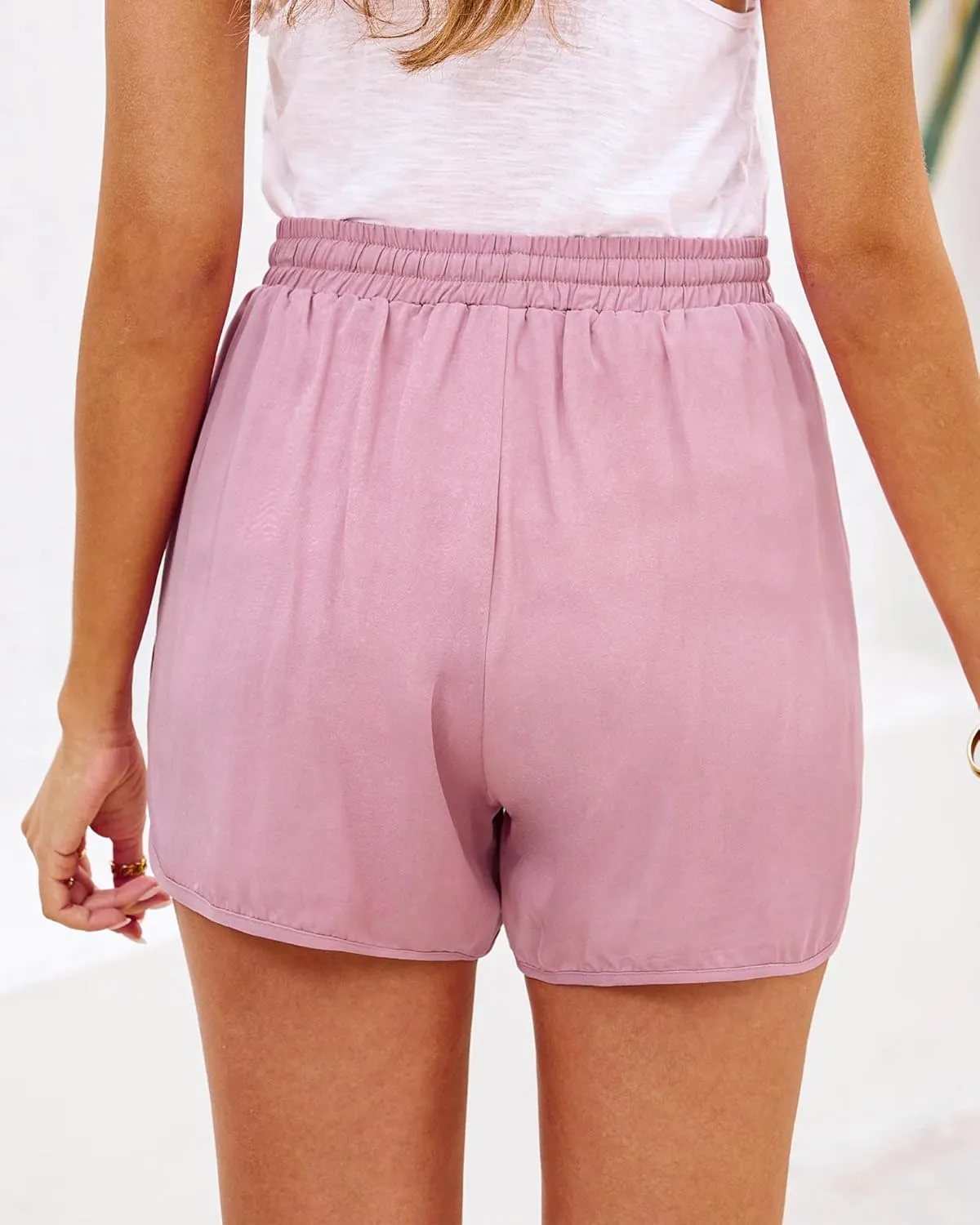 luvamia Summer Shorts for Women Trendy High Waisted Casual Pull On Elastic Waist Drawstring Shorts with Pockets Beach