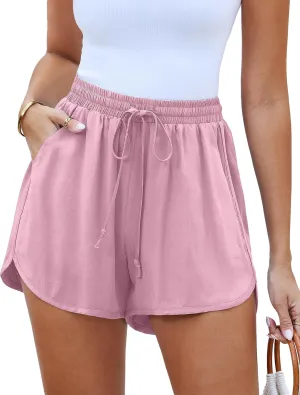 luvamia Summer Shorts for Women Trendy High Waisted Casual Pull On Elastic Waist Drawstring Shorts with Pockets Beach