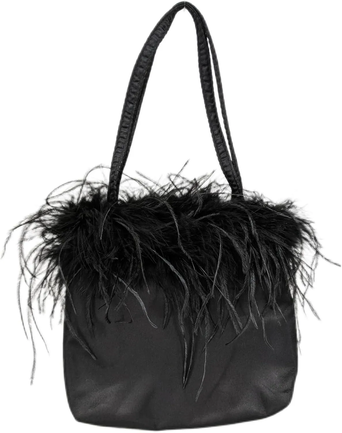 LVCOMEFF Women Ostrich Feather-trim Satin Evening Purse Silky Mini Handbag Cute for Party Peach Fuzz Elegant