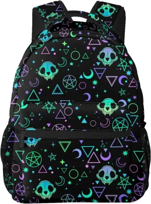 Magic Skull Moon Star Gothic Backpack For School Laptop Bags Bookbag Big Casual Daypack For Student Girls Boys Kids Teens Travel Sports Work