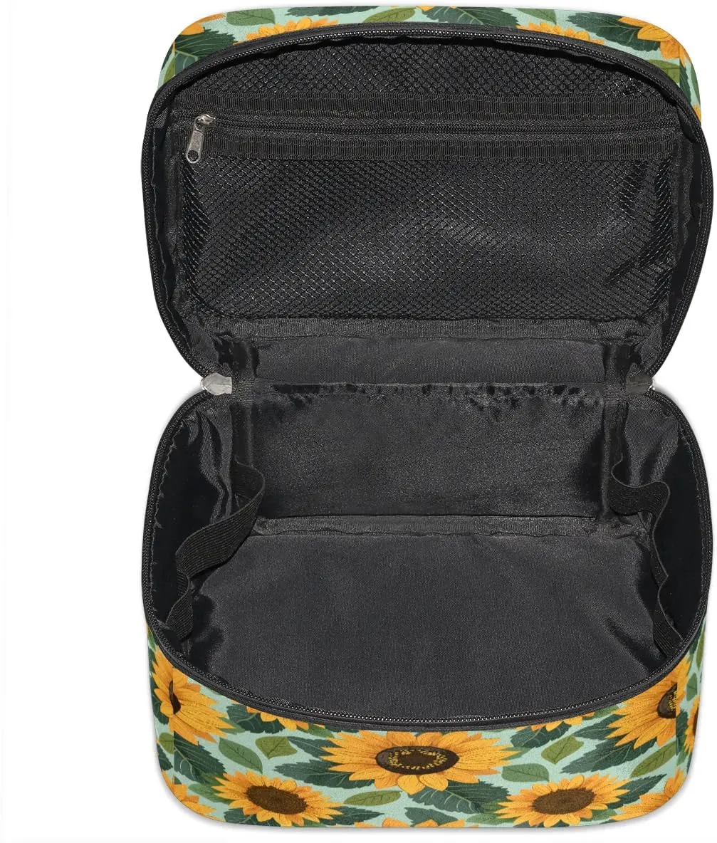 Makeup Bag Large Lovely Sunflowers Print Toiletry Bag for Women Travel Cosmetic Bag Portable Makeup Bag for Bottles Brushes Lipstick Skin Care