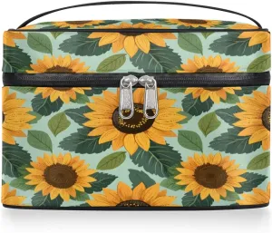 Makeup Bag Large Lovely Sunflowers Print Toiletry Bag for Women Travel Cosmetic Bag Portable Makeup Bag for Bottles Brushes Lipstick Skin Care
