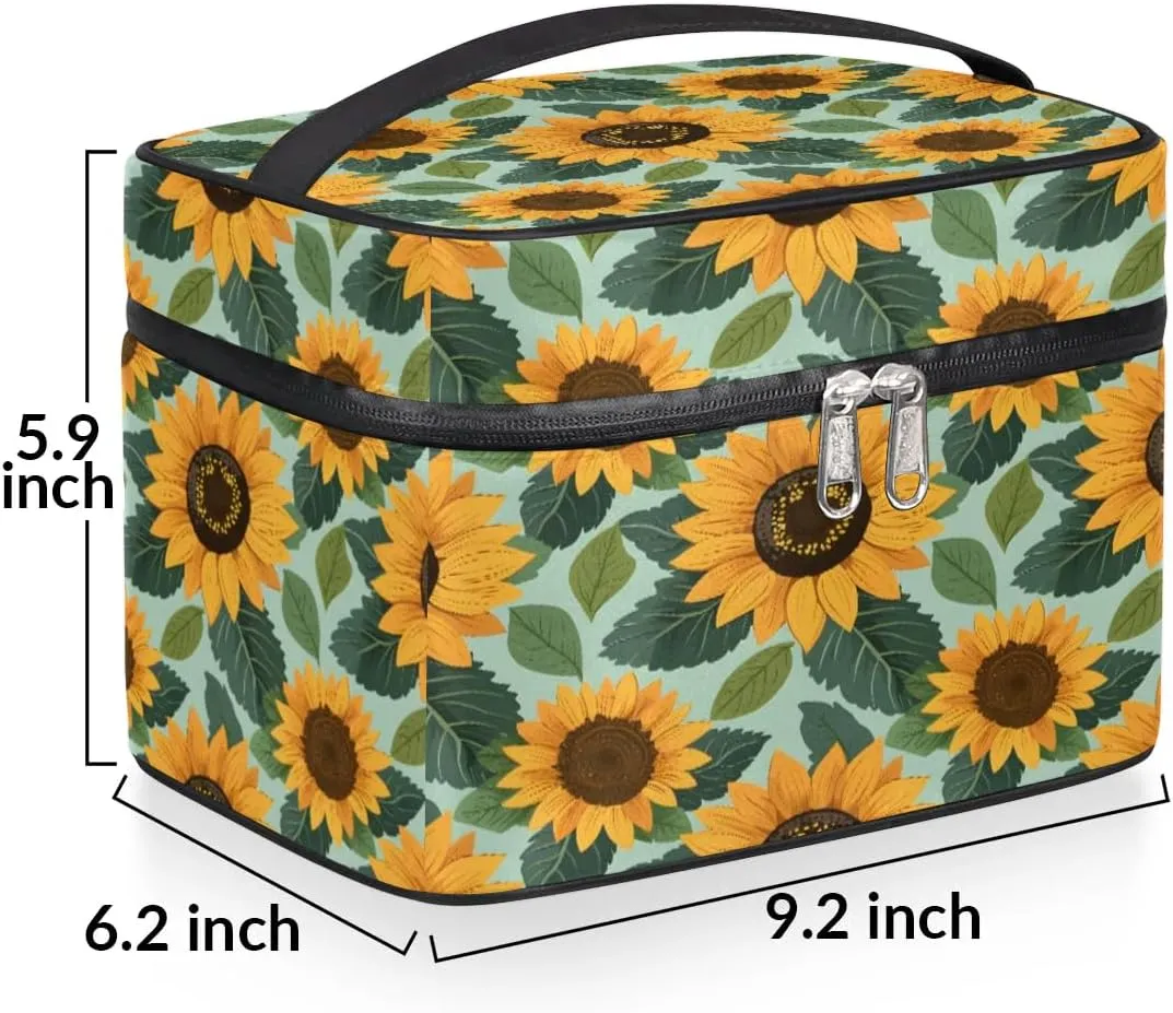 Makeup Bag Large Lovely Sunflowers Print Toiletry Bag for Women Travel Cosmetic Bag Portable Makeup Bag for Bottles Brushes Lipstick Skin Care