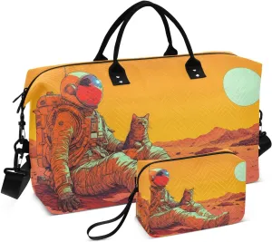 Mars Cat Astronaut Duffel Bag for Traveling, Gym Bags with Multiple Interior Pockets for Women Men Toiletry Purse Included 20.5”x 1.9” x 13.8”