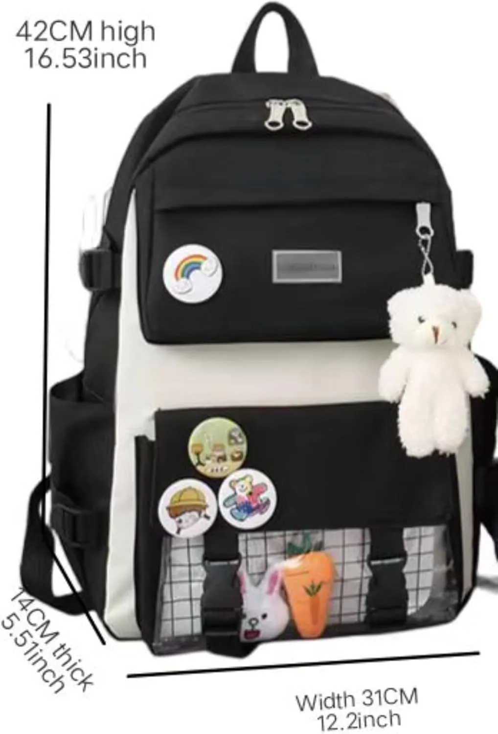 MAVERY 5-piece Kawaii backpack, laptop bag, teenage boys and girls schoolbag, multifunctional handbag (Black 2), AH-963