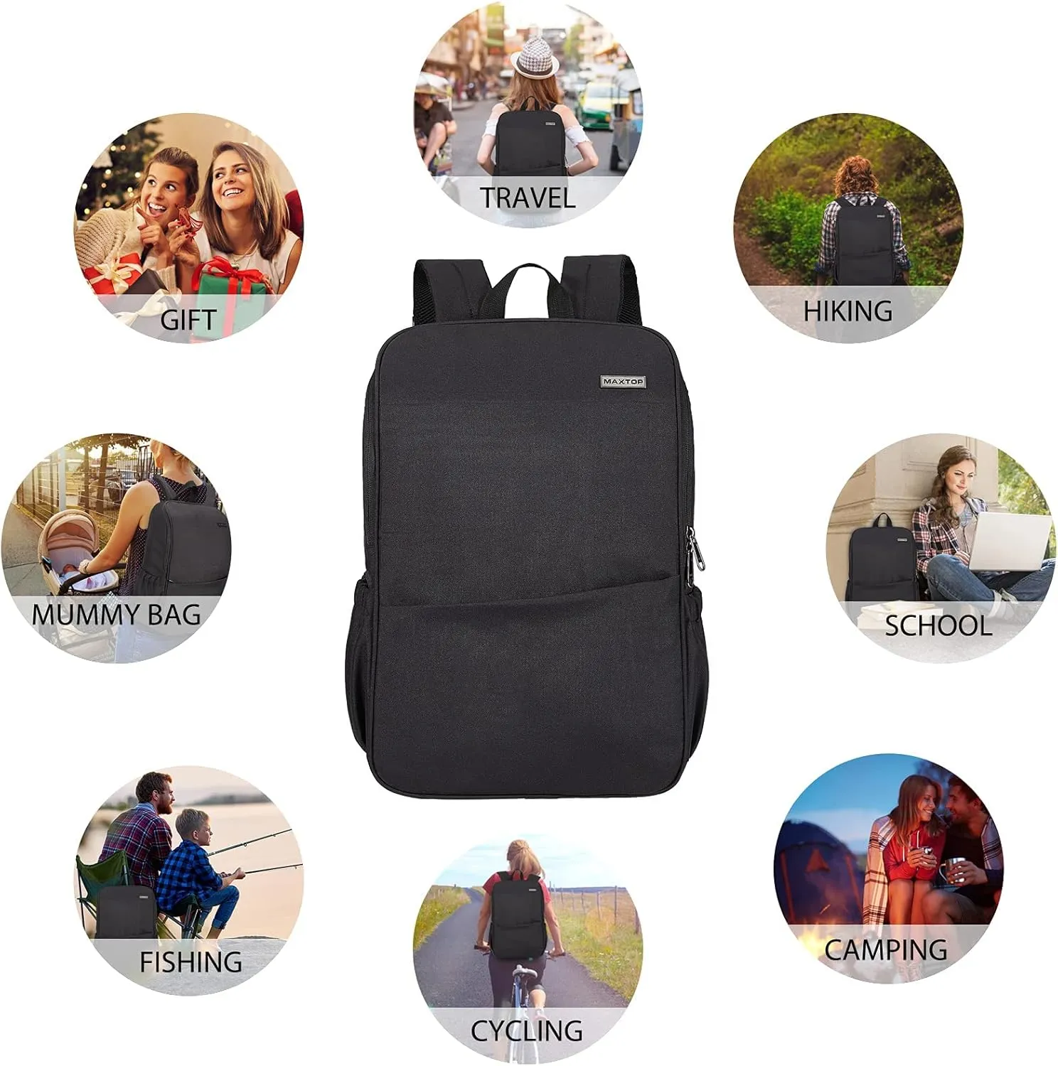 MAXTOP Deep Storage Laptop Backpack with USB Charging Port[Water Resistant] College Computer Bookbag Fits 15 Inch Laptop Black