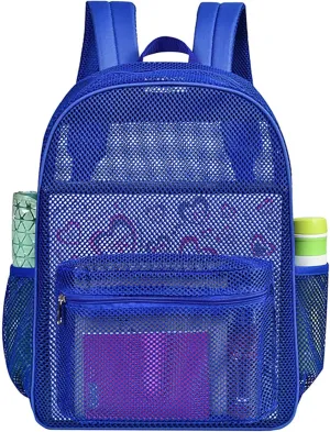 MCWTH Heavy Duty Mesh Backpack, See Through School College Student Mesh Bookbag (Blue)