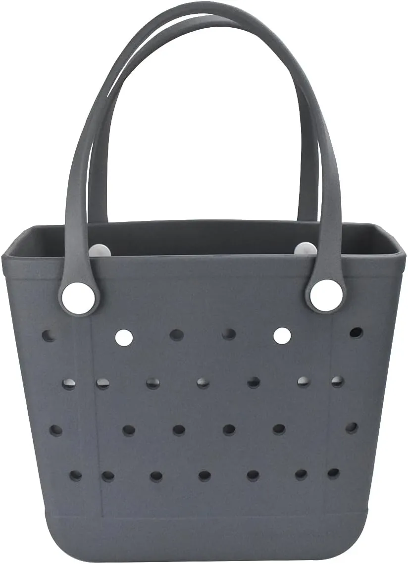 Medium Beach Bag, Waterproof Rubber Beach Bag, Washable Open Tote Bag Durable Tote Travel Bags for Outdoor Sport