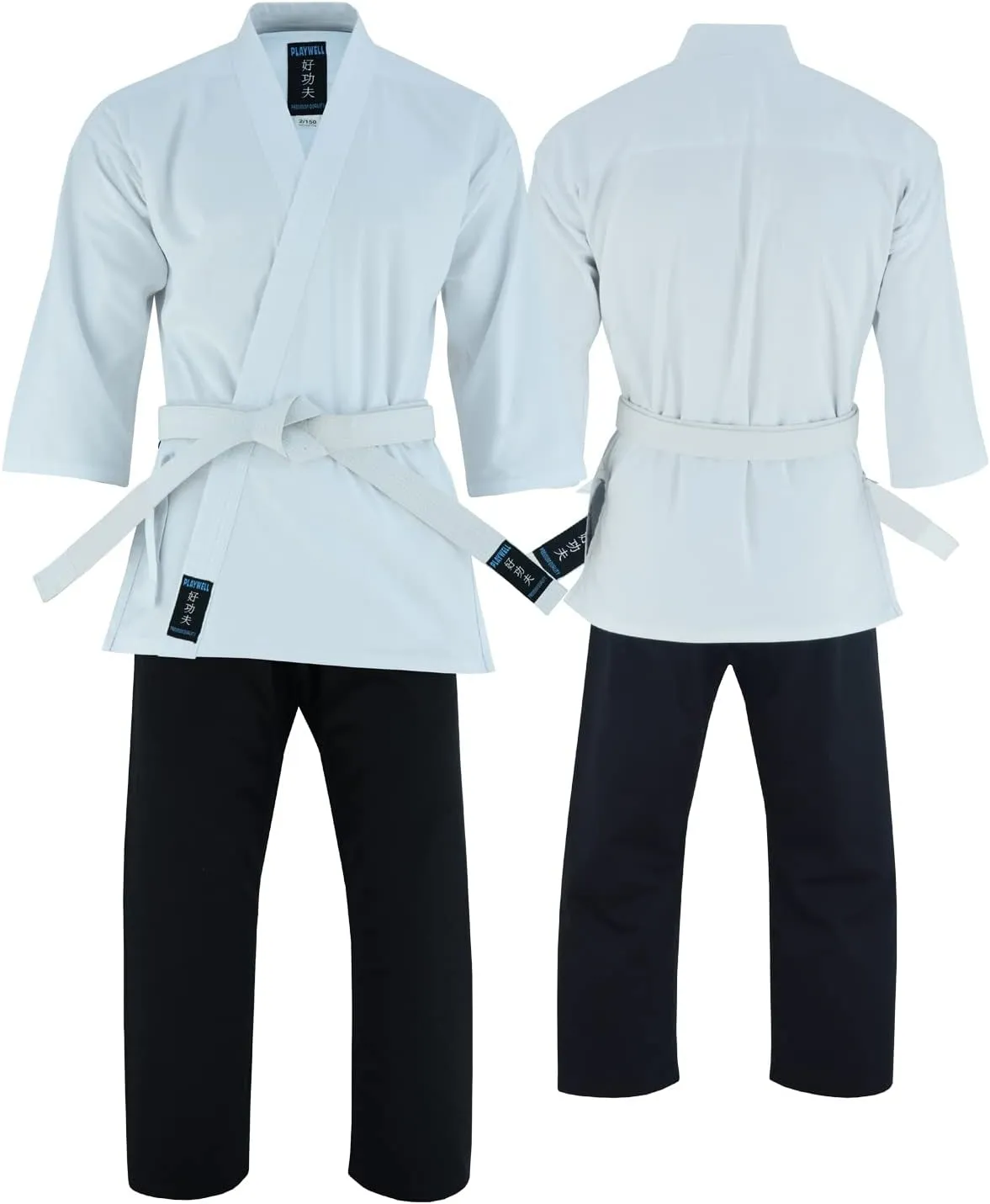 Medium Weight Karate Mixed White Jacket/Black Trouser Uniform Suit Gi - 9oz