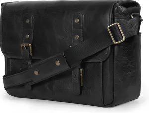 MegaGear Italian Leather Messenger Bag, Lightweight Unisex Business Briefcase Satchel Portfolio, Multi Compartment