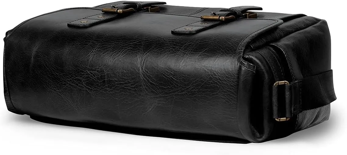 MegaGear Italian Leather Messenger Bag, Lightweight Unisex Business Briefcase Satchel Portfolio, Multi Compartment