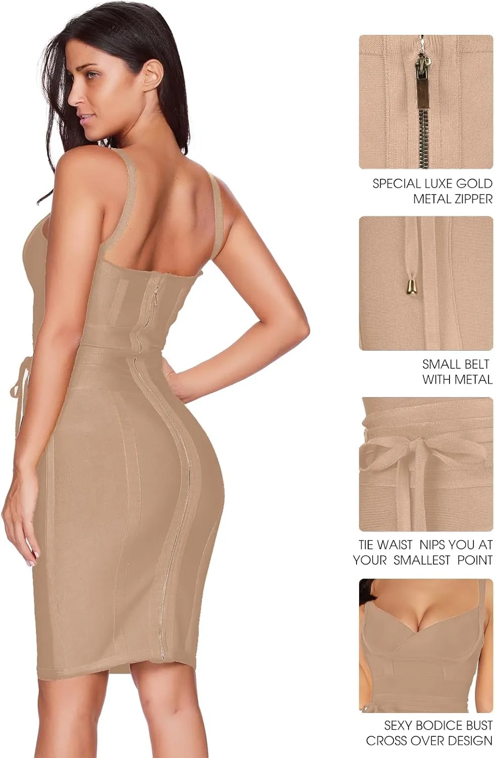 meilun Womens Rayon Belt Detail Bandage Bodycon Party Dress