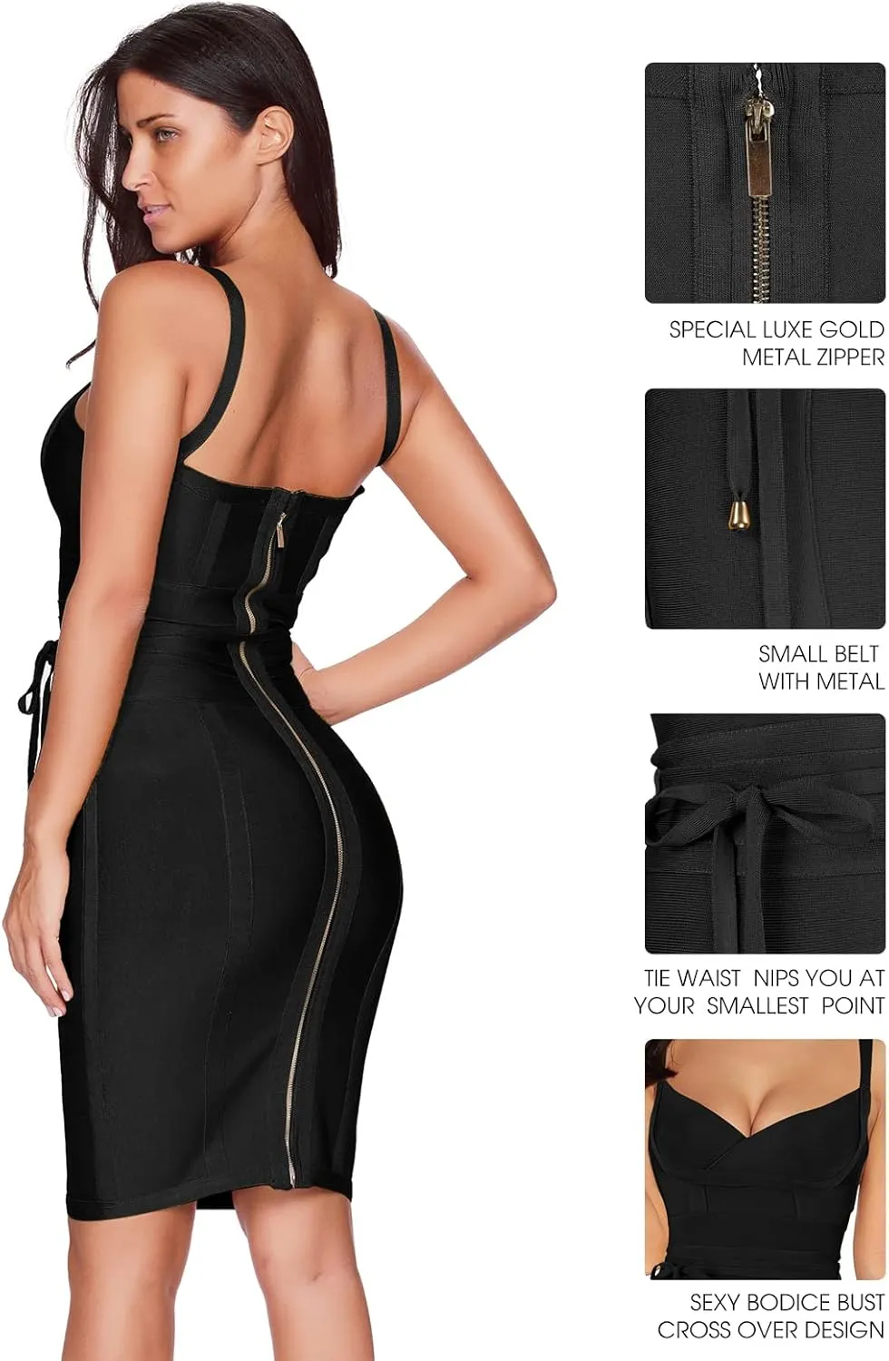 meilun Womens Rayon Belt Detail Bandage Bodycon Party Dress