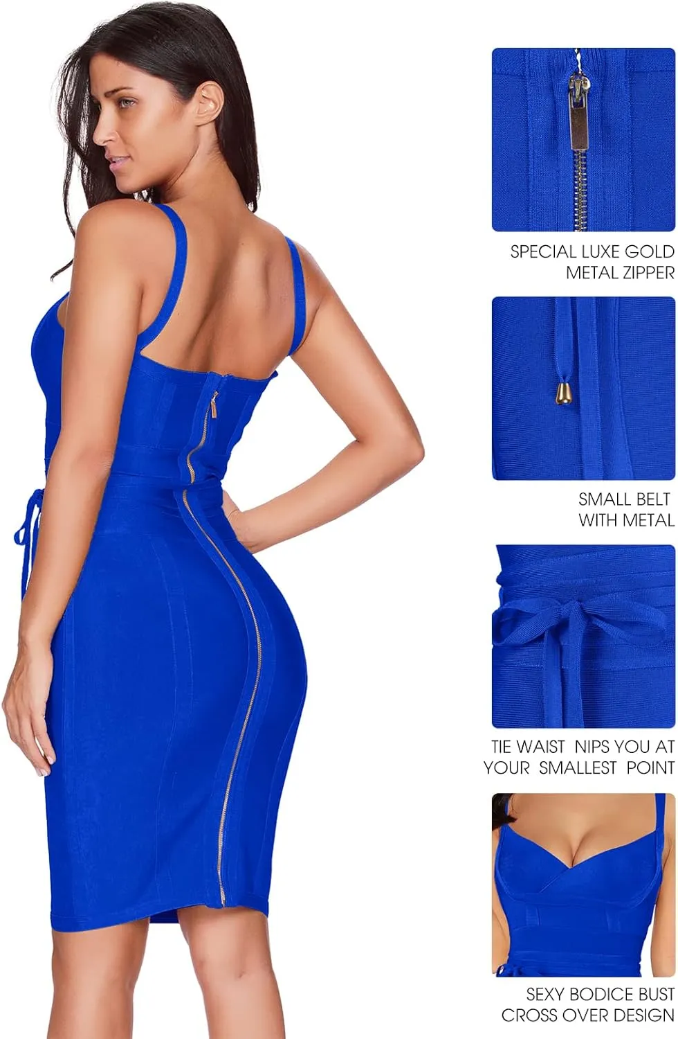 meilun Womens Rayon Belt Detail Bandage Bodycon Party Dress