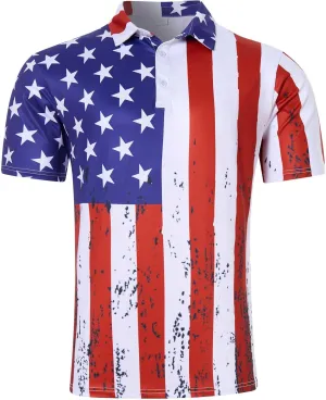 Mens American Flag Golf Shirts 4th of July Polo Shirt Dry Fit USA Patriotic Short Sleeve