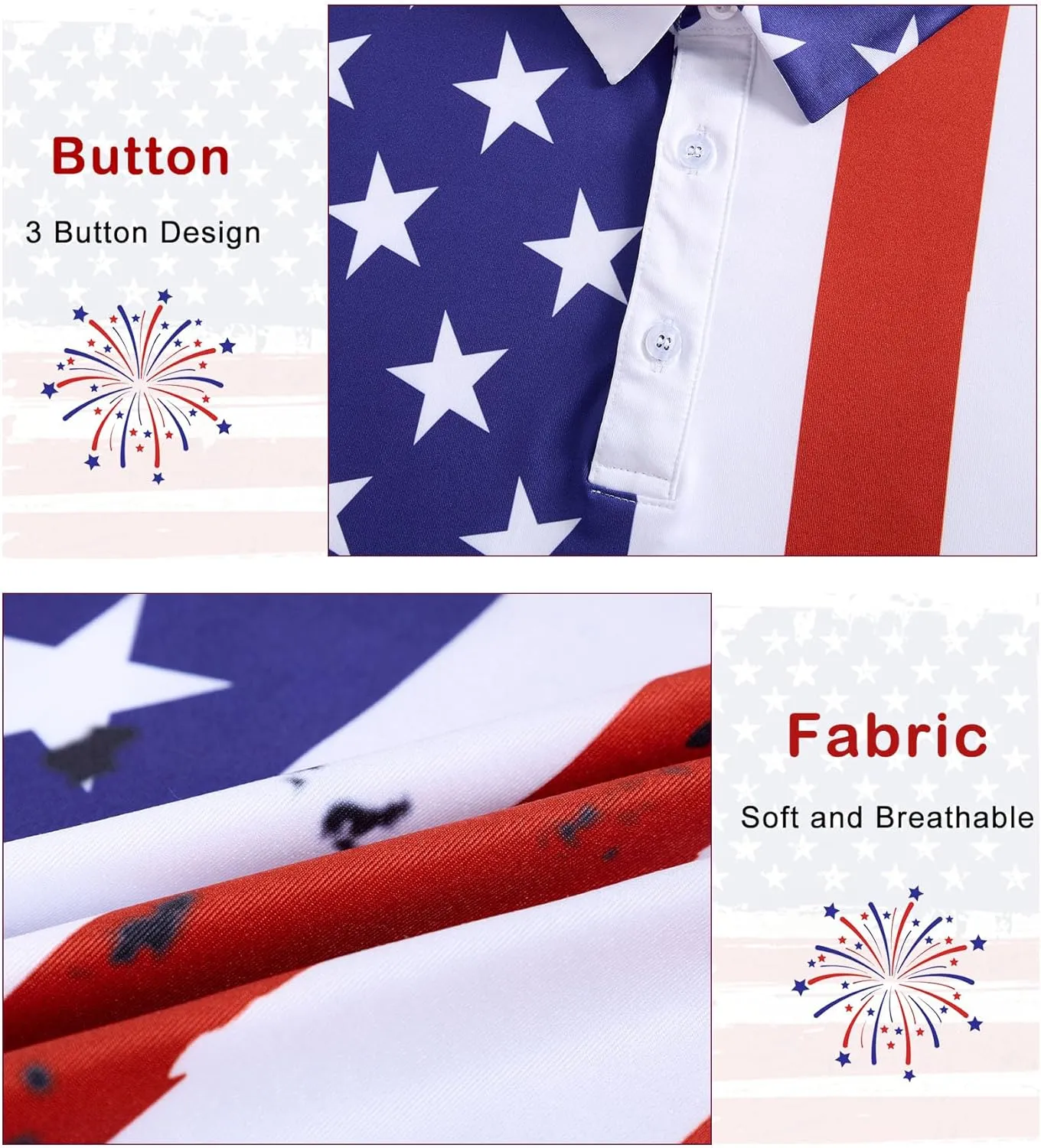 Mens American Flag Golf Shirts 4th of July Polo Shirt Dry Fit USA Patriotic Short Sleeve