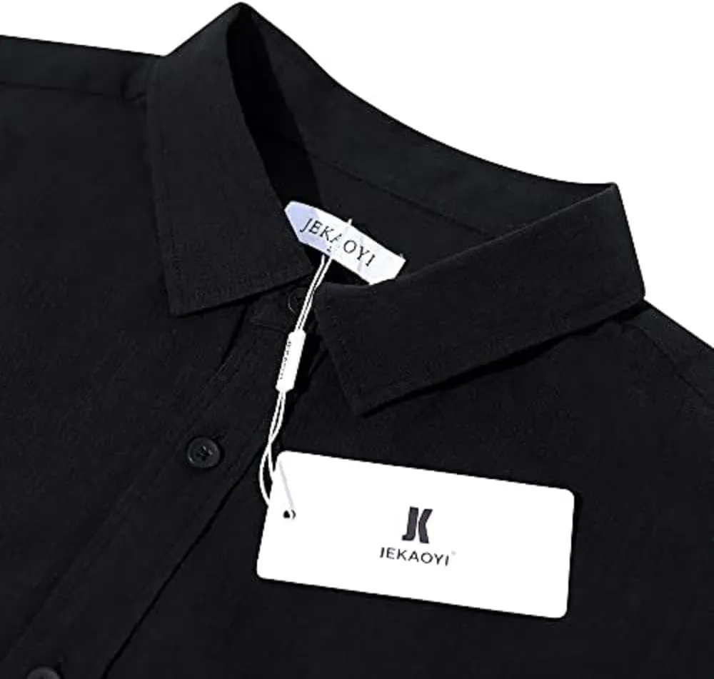 Mens Casual Long Sleeve Cotton Linen Shirts Buttons Down Solid Plain Roll-Up Sleeve Summer Beach Shirts