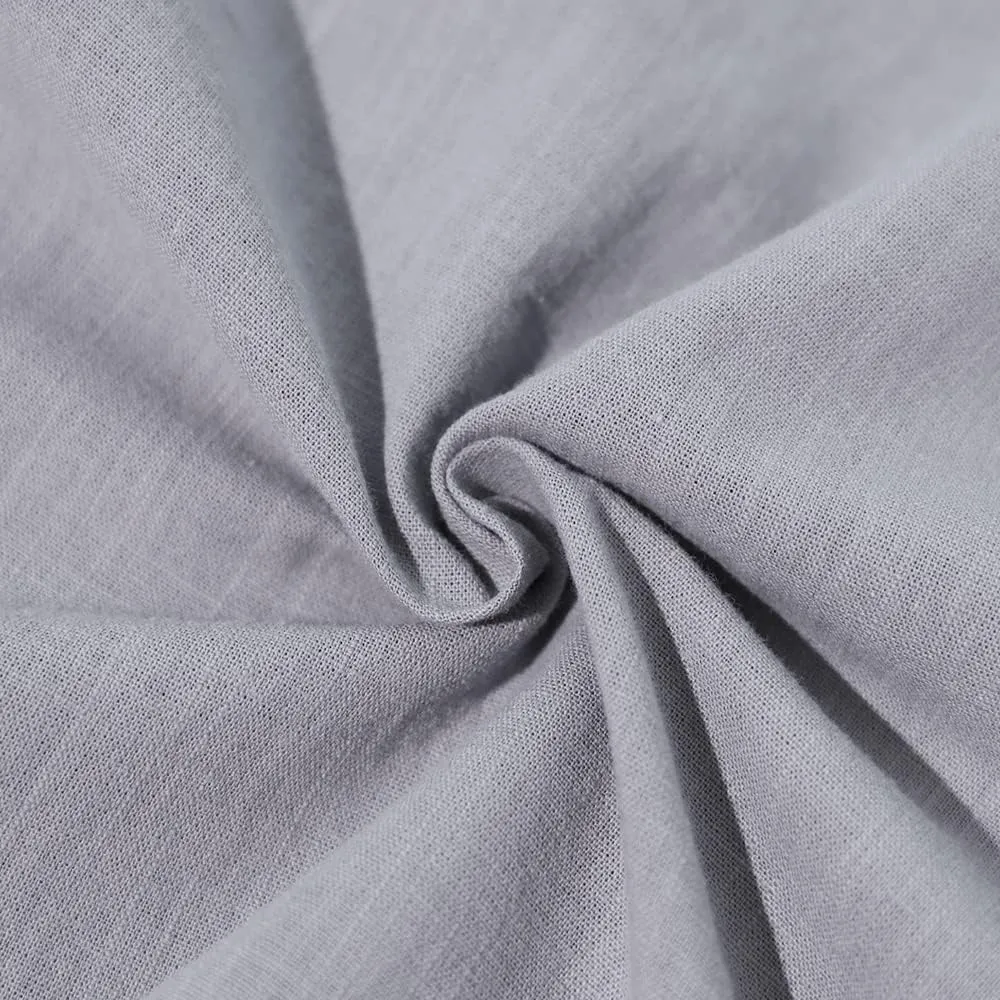 Mens Casual Long Sleeve Cotton Linen Shirts Buttons Down Solid Plain Roll-Up Sleeve Summer Beach Shirts