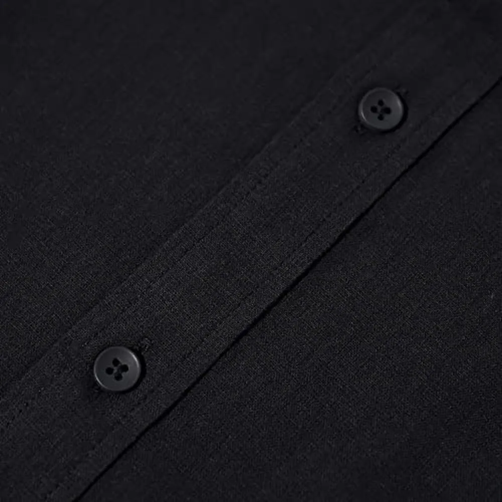 Mens Casual Long Sleeve Cotton Linen Shirts Buttons Down Solid Plain Roll-Up Sleeve Summer Beach Shirts