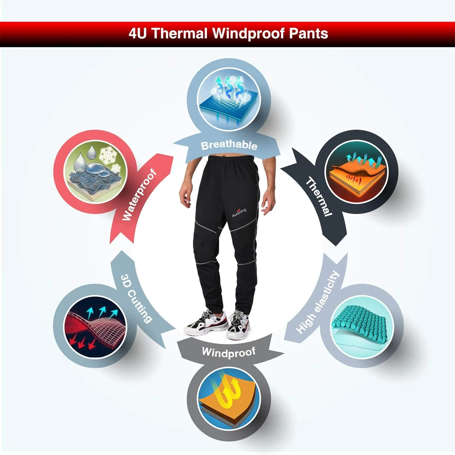 Mens Fleeced Windproof Winter Cycling Pants for Biking,Skiing,Running Outdoor Sports