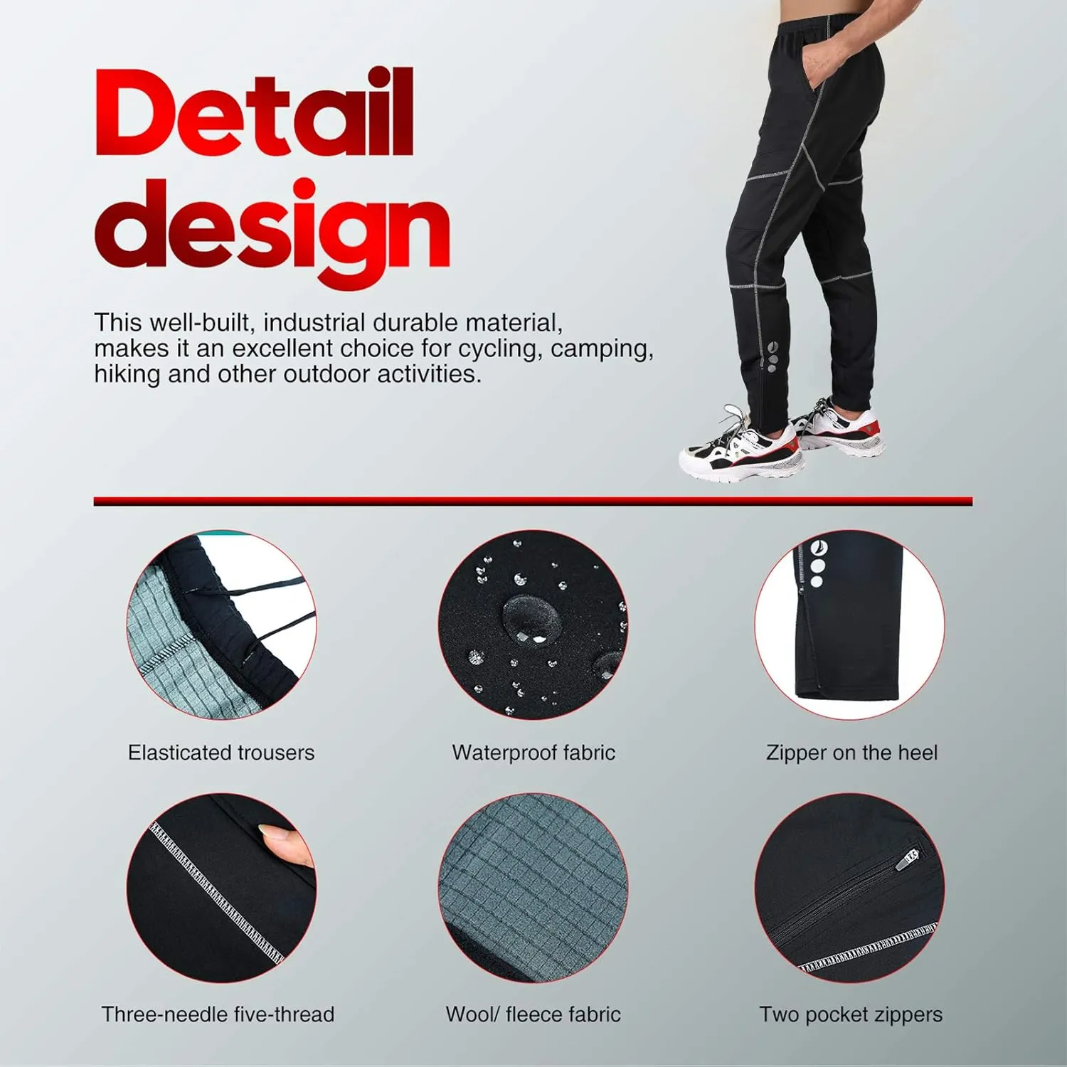 Mens Fleeced Windproof Winter Cycling Pants for Biking,Skiing,Running Outdoor Sports