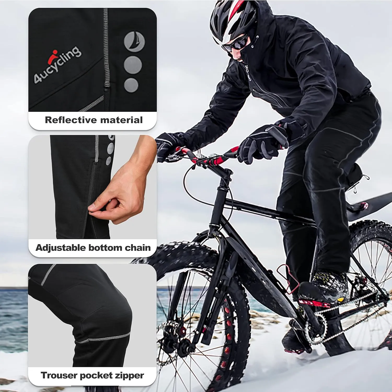 Mens Fleeced Windproof Winter Cycling Pants for Biking,Skiing,Running Outdoor Sports