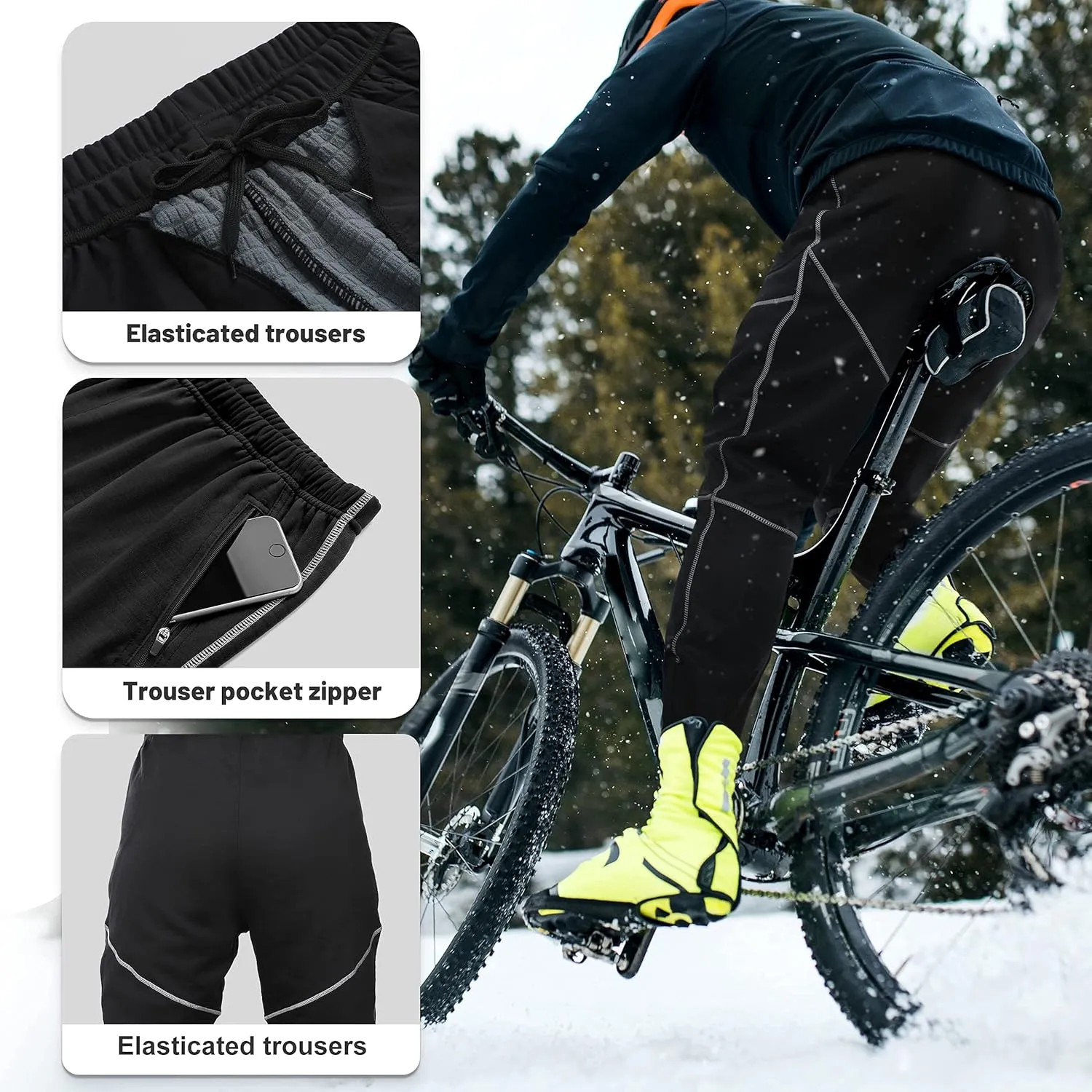 Mens Fleeced Windproof Winter Cycling Pants for Biking,Skiing,Running Outdoor Sports