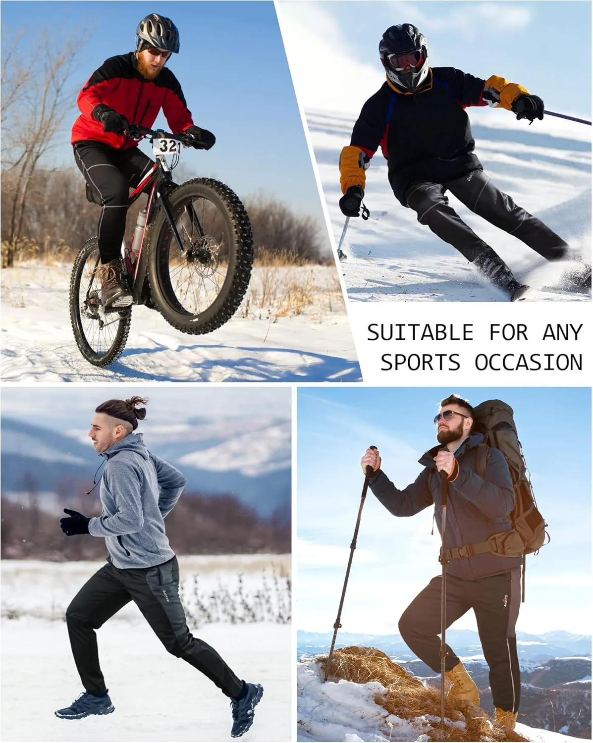 Mens Fleeced Windproof Winter Cycling Pants for Biking,Skiing,Running Outdoor Sports